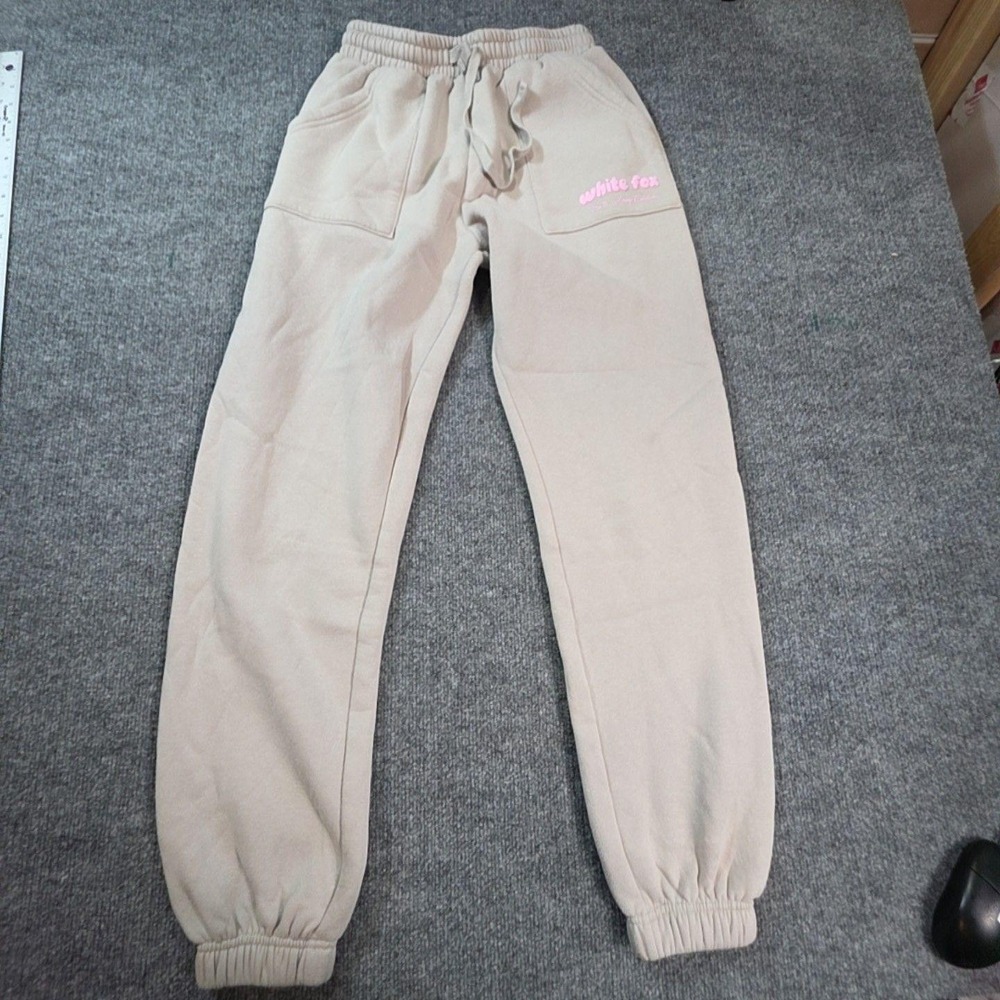 White Fox Sweatpants Womens XS Beige Fleece Jogger Era 8 Lounge Essentials